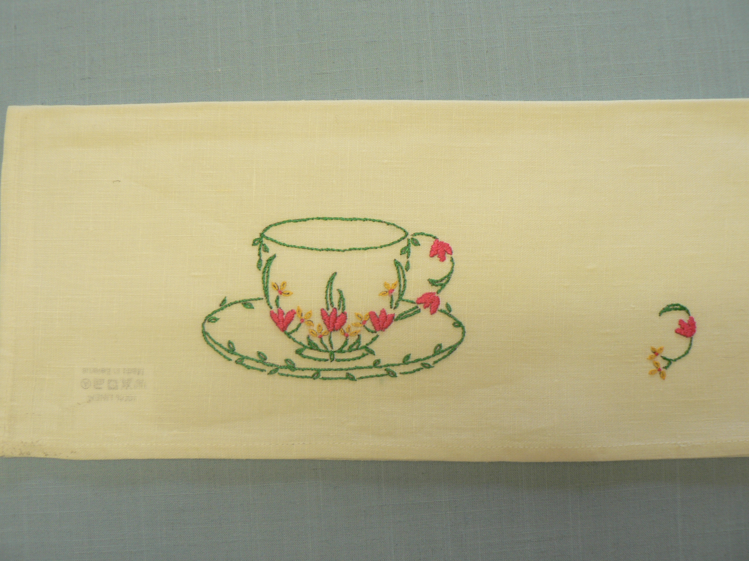 Tea Towel with Cup and Saucer with Flowers